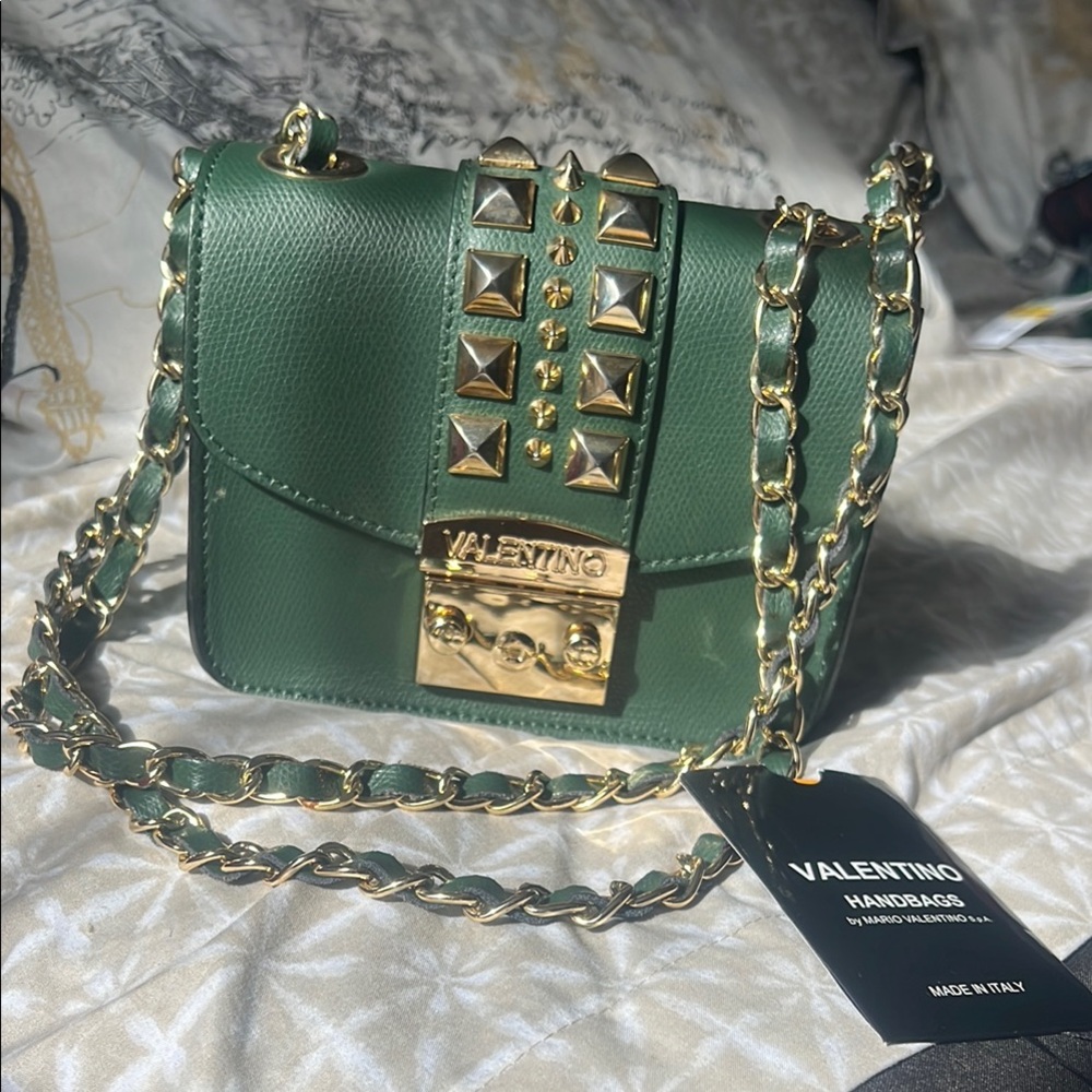 Valentino Green Studded Chain Bag